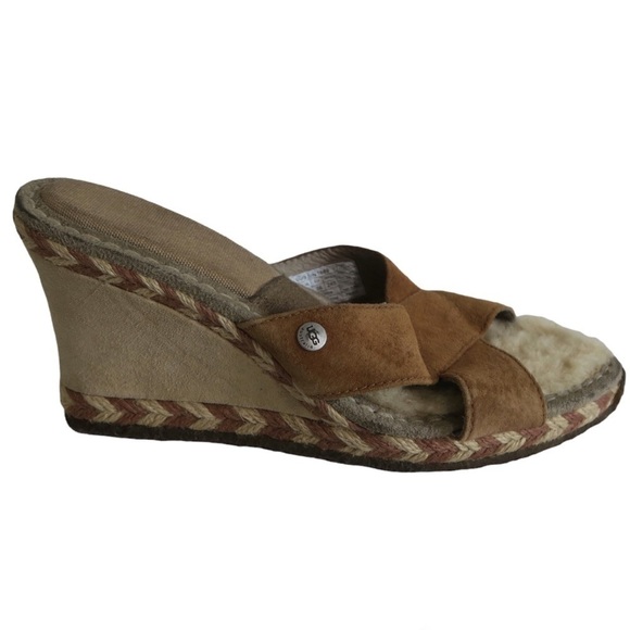 Ugg Brown Margot Wedges Suede Sandals Slip On Style 1689‎ - Picture 1 of 11
